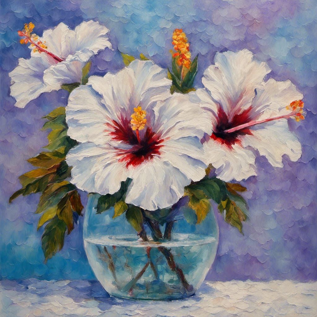 Vintage original oil painting flower still life hibiscus or Chinese rose with bowl JPM 1950s shops Oil on canvas | Painting hibiscus in vase