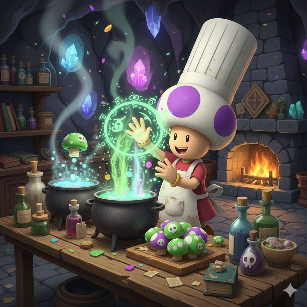 Youthful Zess T herself cooking With magic spells and poison...