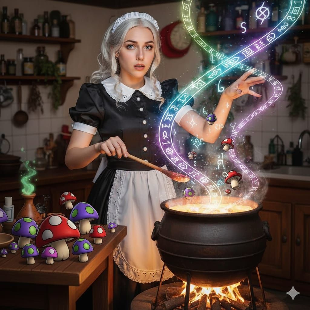 Youthful Zess T herself cooking With magic spells and poison...