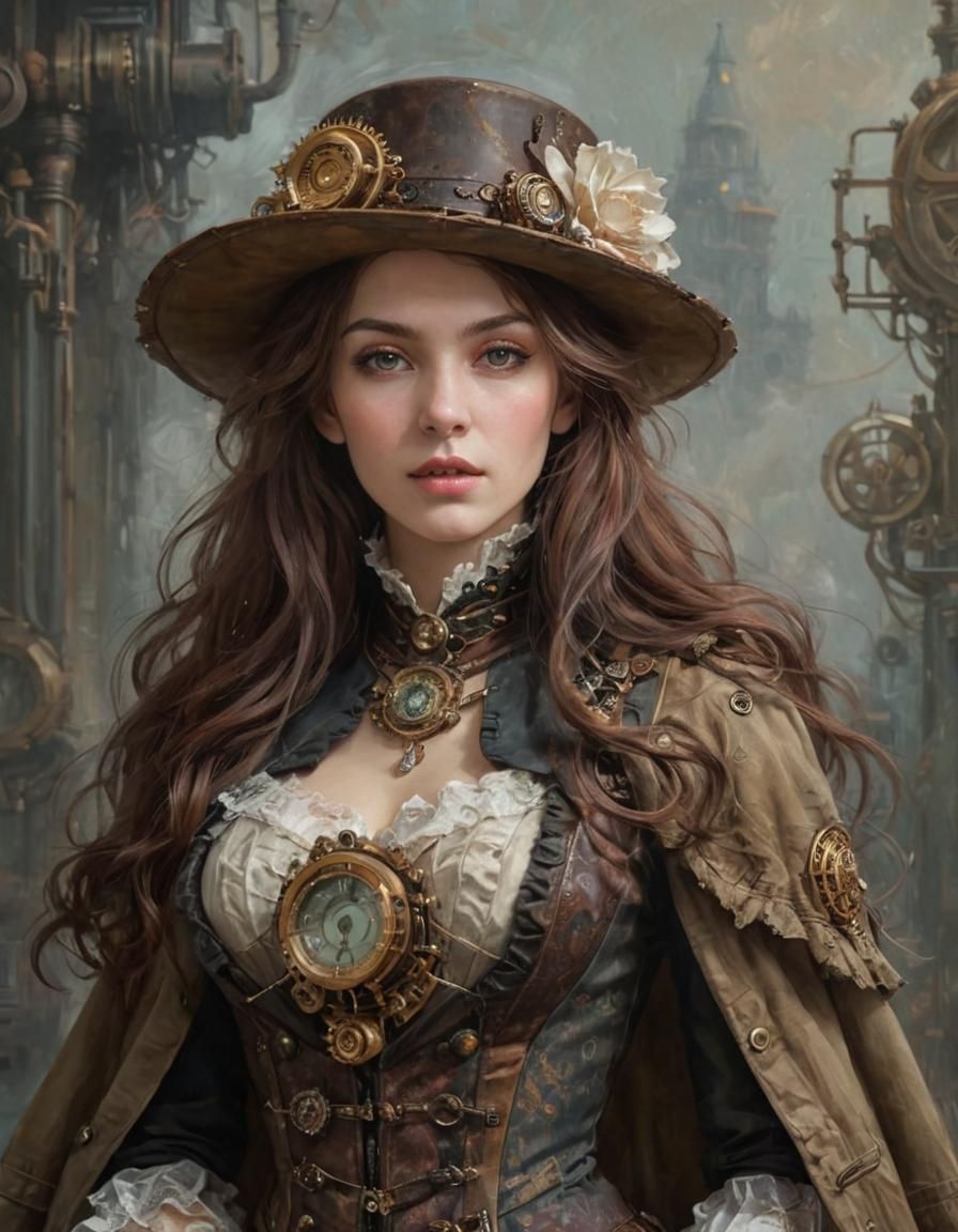 Steampunk Impressionist Woman Portrait