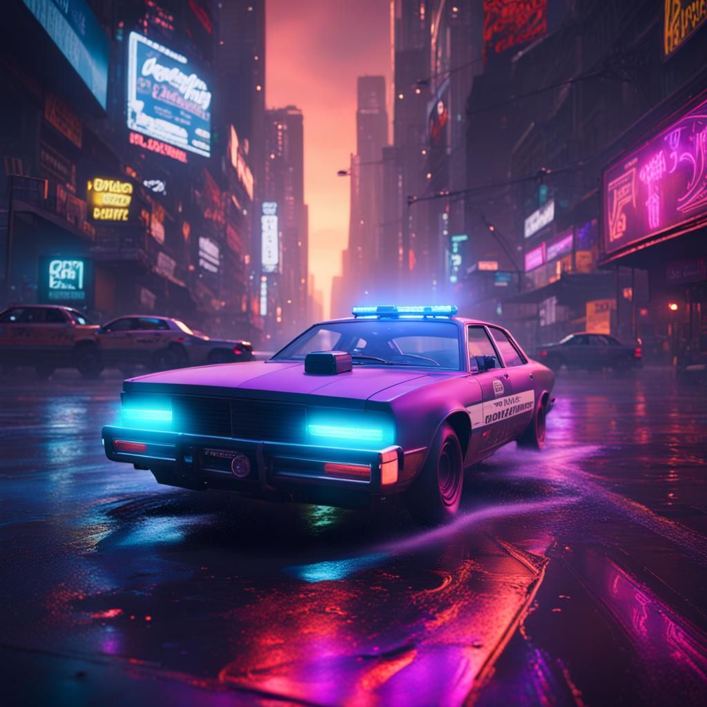 Neon Police Car - AI Generated Artwork - NightCafe Creator