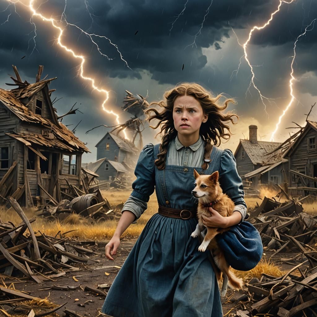 A girl in a windstorm