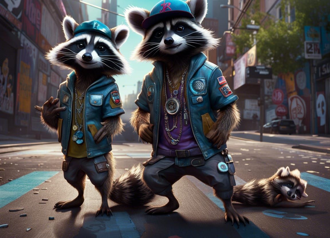 Raccoons and hip hop fashion  by @Adrian