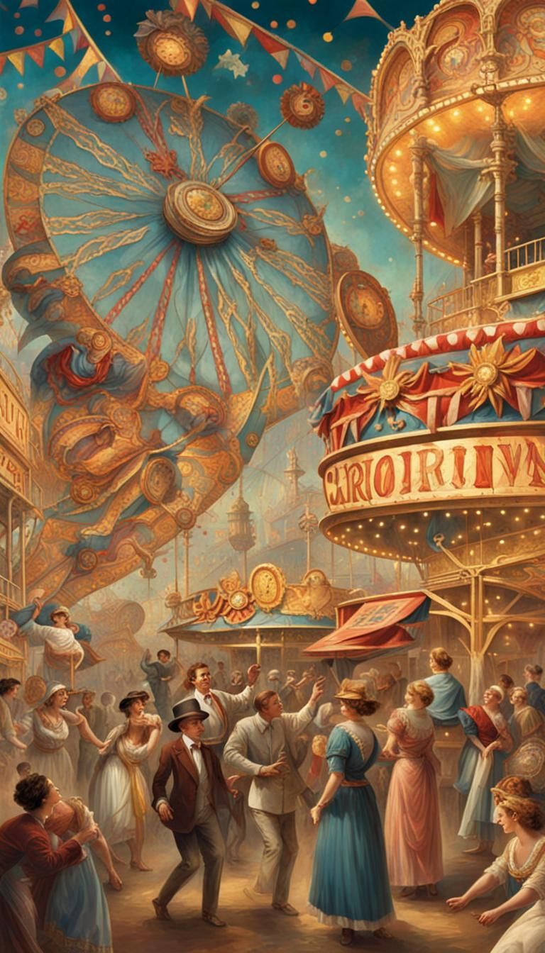 Chronicle Carnival: Amidst the lively carnival, attractions whirl in a ...