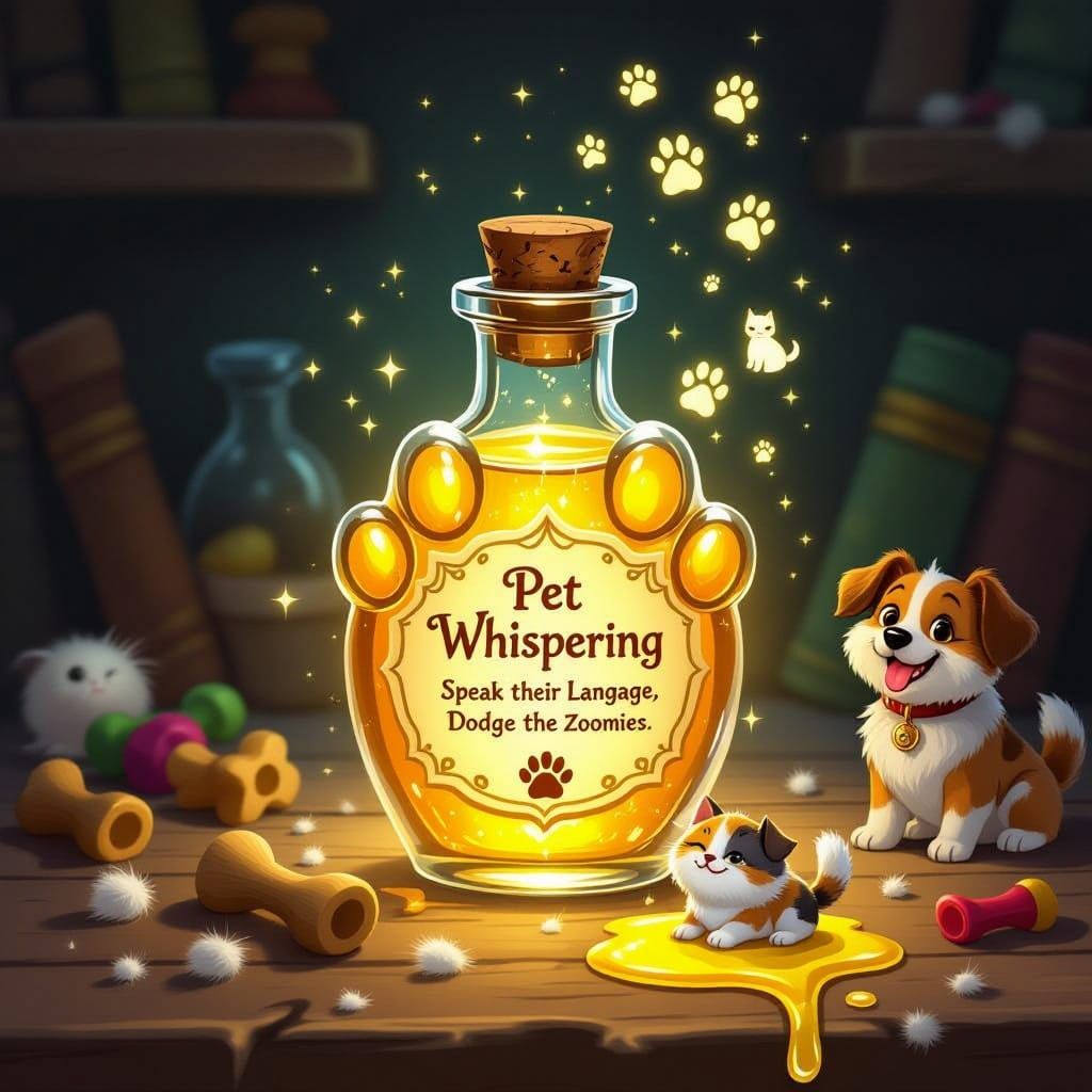 “Pet Whispering Potion” Speak their language, dodge the zoomies.  by @Crowded Solitude