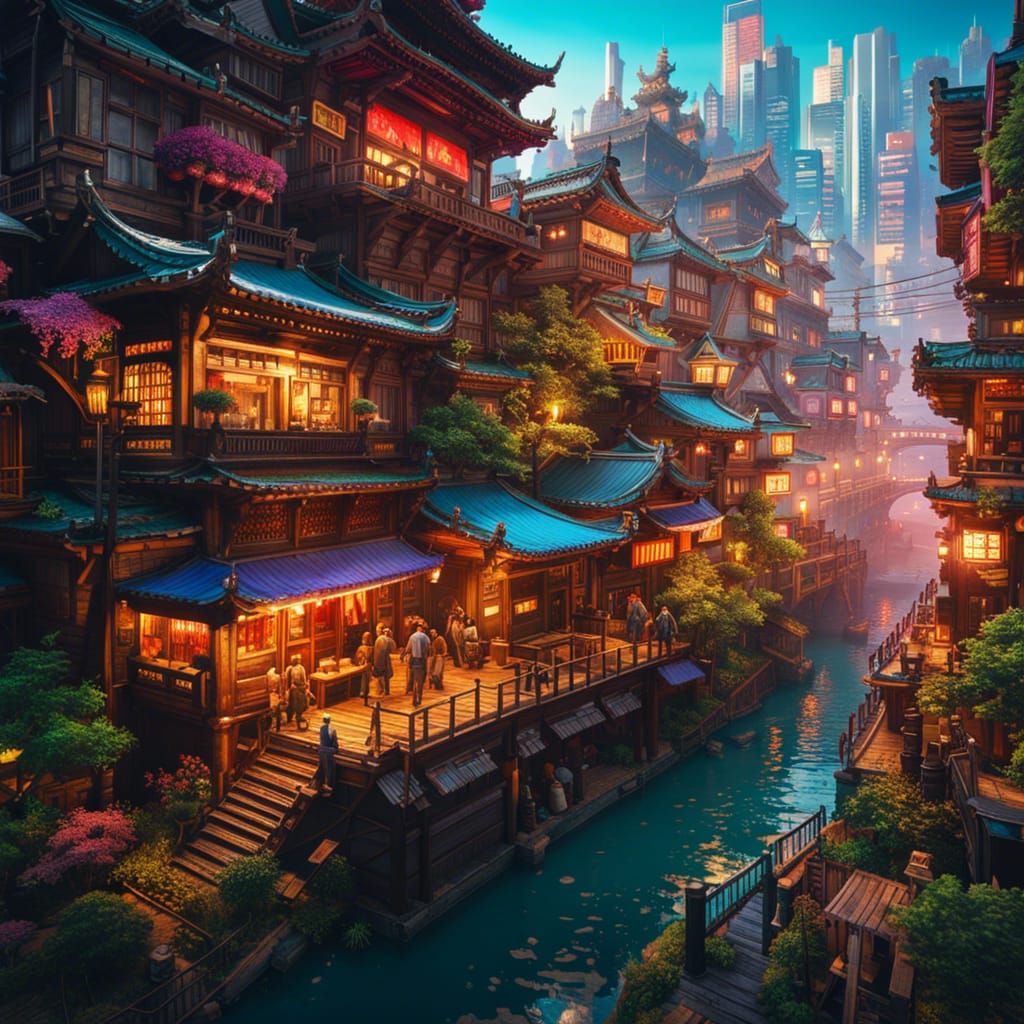 Retro Futuristic Japanese Metropolis