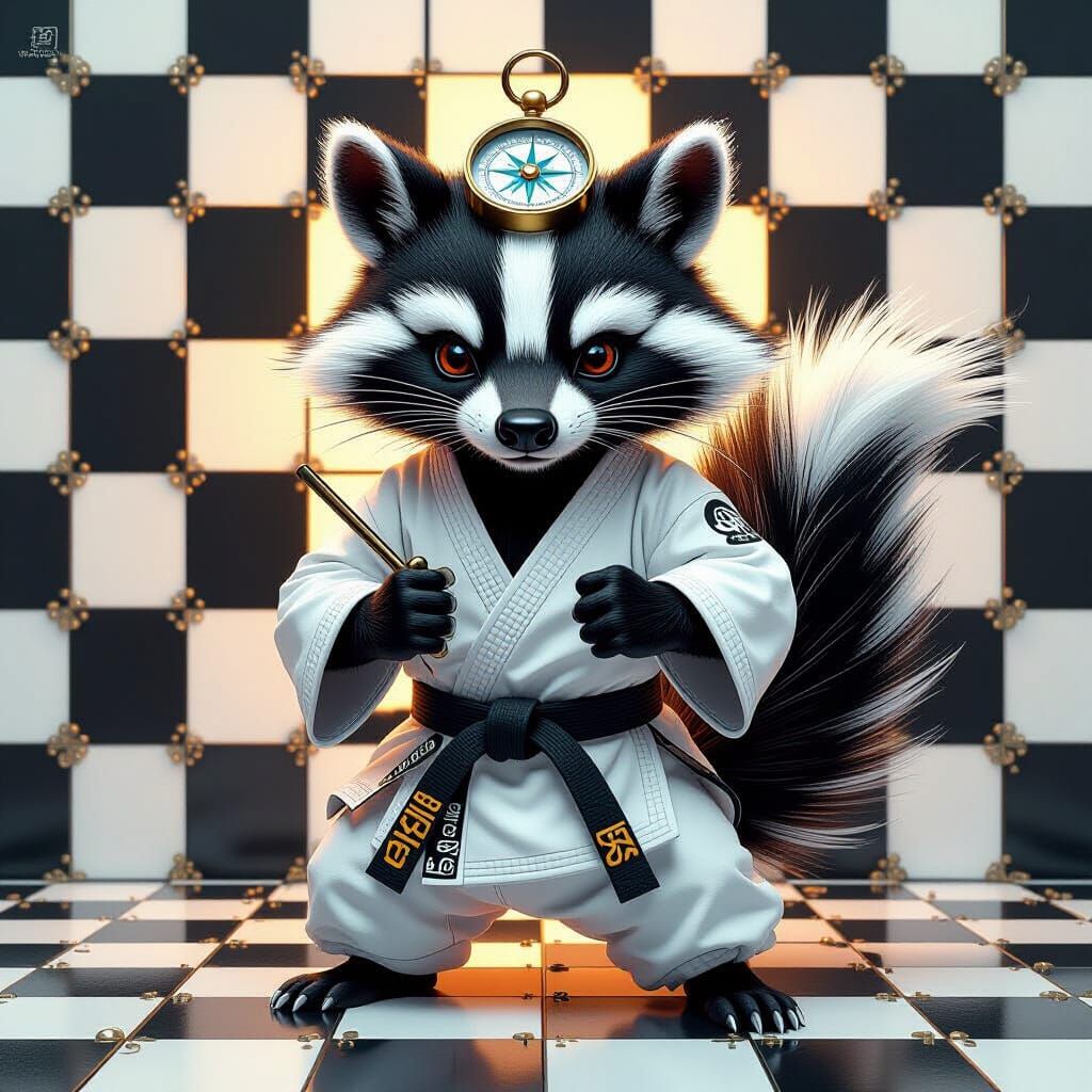 Karate Skunk with Compass and Mousetrap