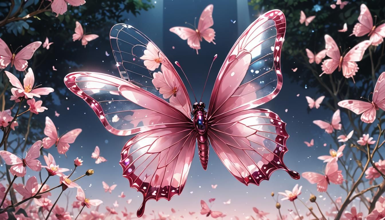 pink transparent glass butterfly