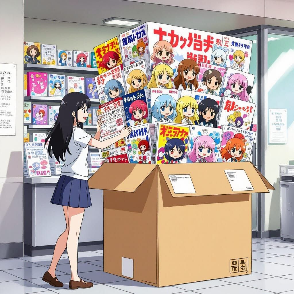 Anime Woman Mailing Otaku Package in Manga Style