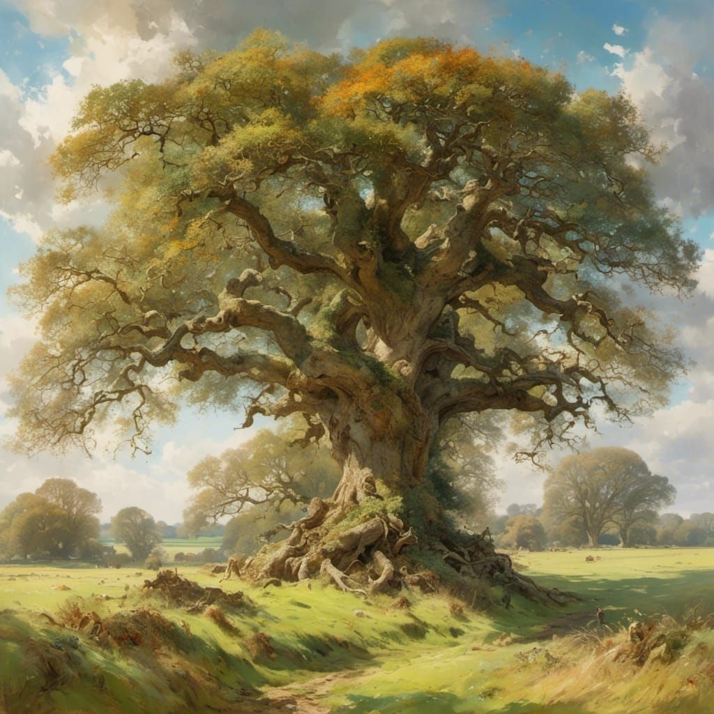 A Mighty Ancient Oak Tree, Essex countryside <lora:Flighty:1...