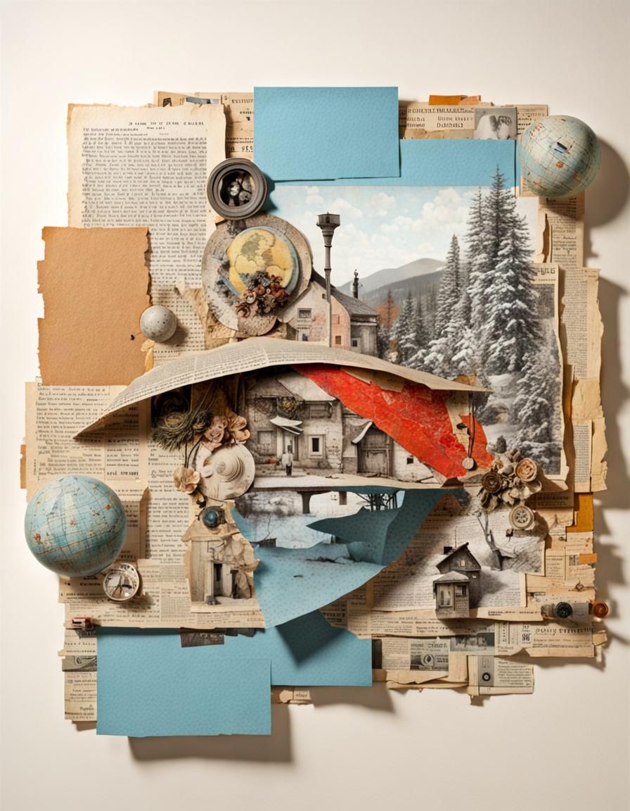 Detailed 3D Collage Sculpture Inspired by Dada Art
