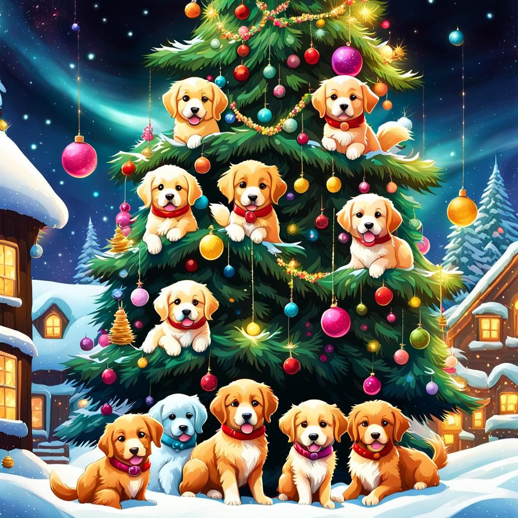 Puppies Around The Xmas Tree 🎄🎁🐕❤️ v3