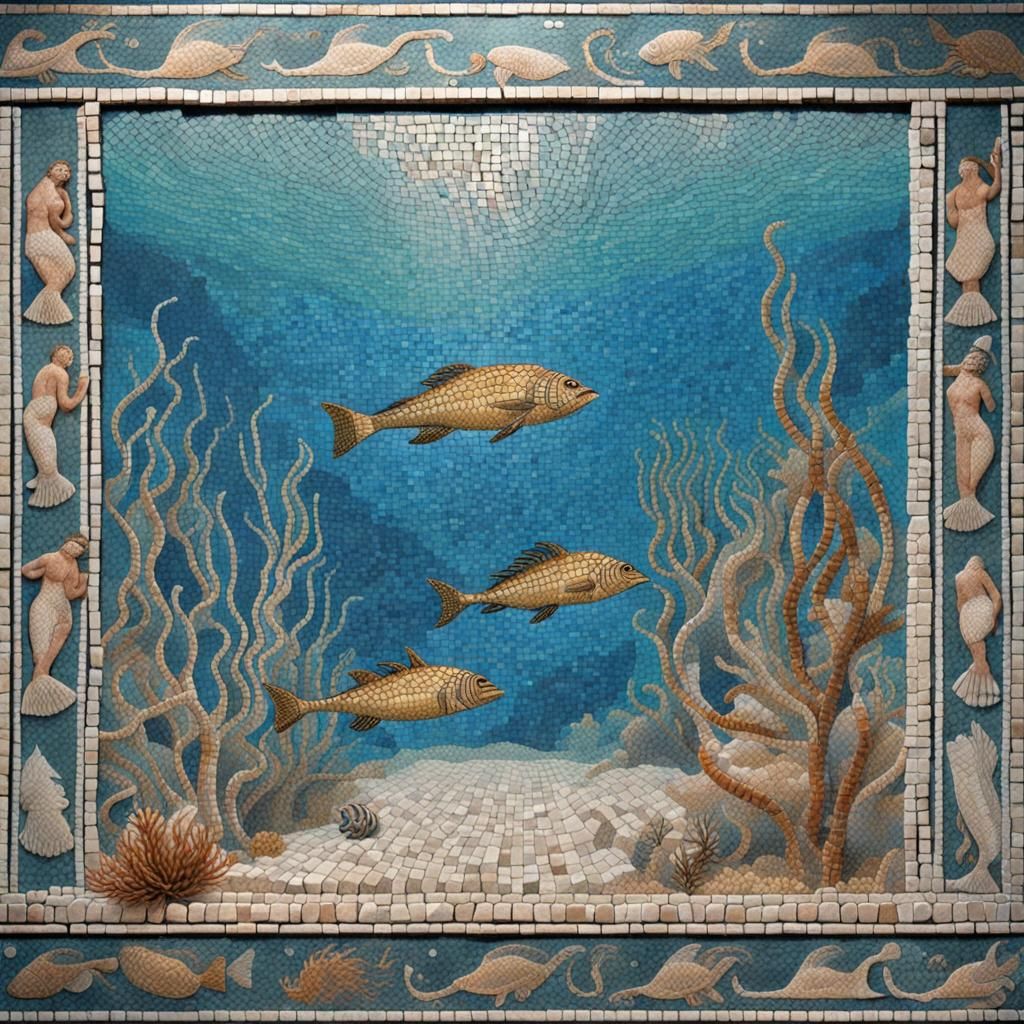 Greek Underwater Mosaic Scene