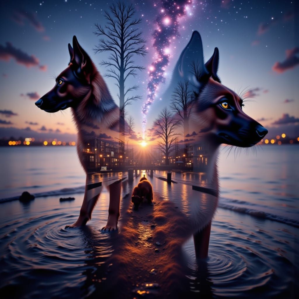 DEXP, double exposure of a dog and a cat. <lora:The DeXp of Red:1.0>