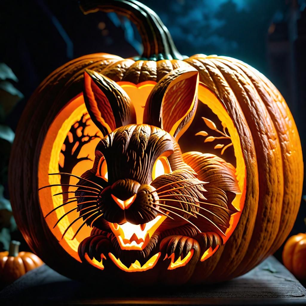 Rabbit jacko'lantern (Juggernaut XL v5) AI Generated Artwork