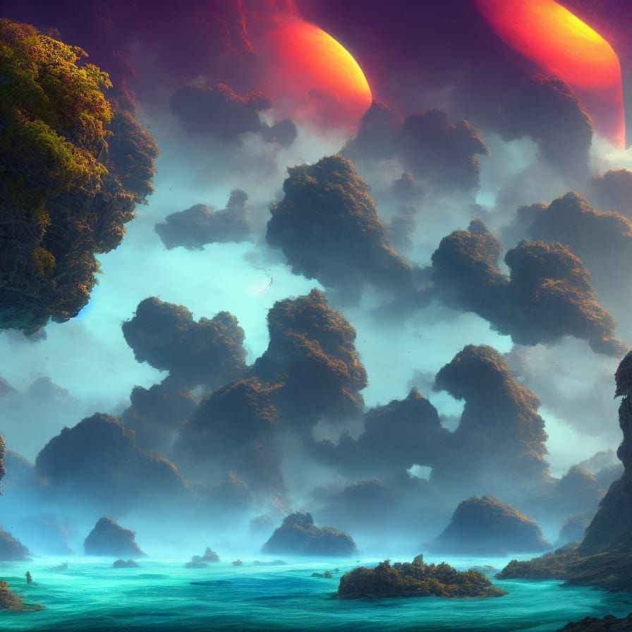 The beaches of an alien tropical planet - AI Generated Artwork ...