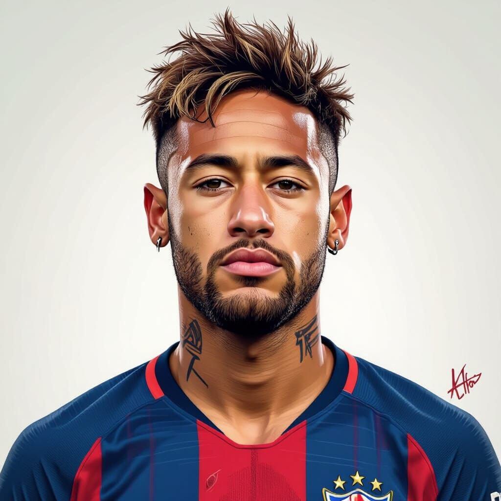 Hyper-Realistic Portrait of Neymar Jr. in Football Jersey