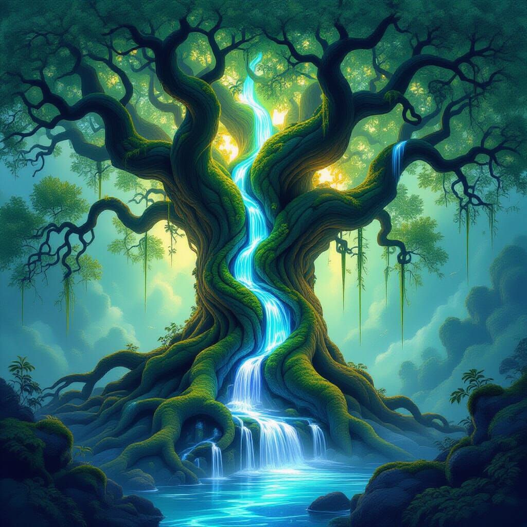 Magical Ancient Tree With Enchanted Rivers