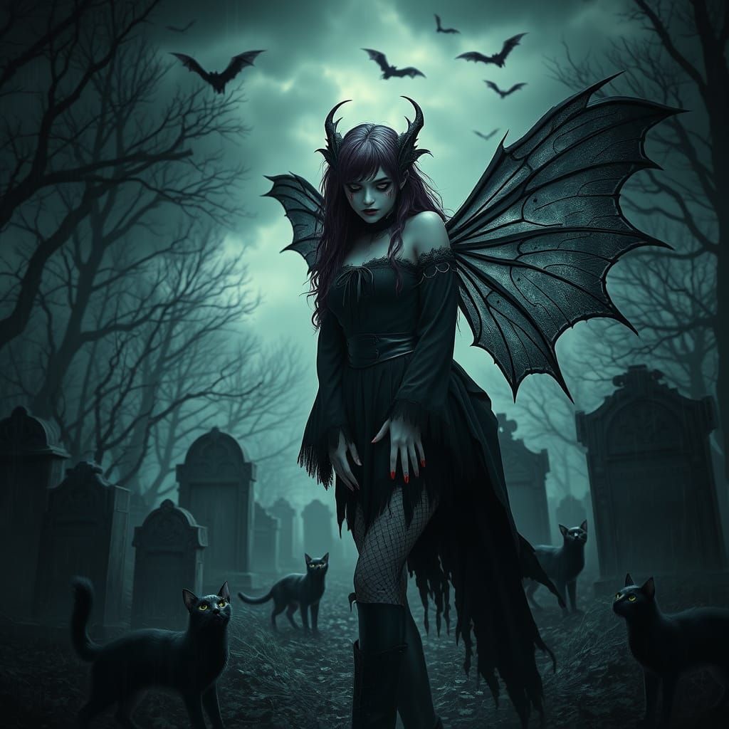 Gothic Vampire Fairy in Cemetery Concept Art