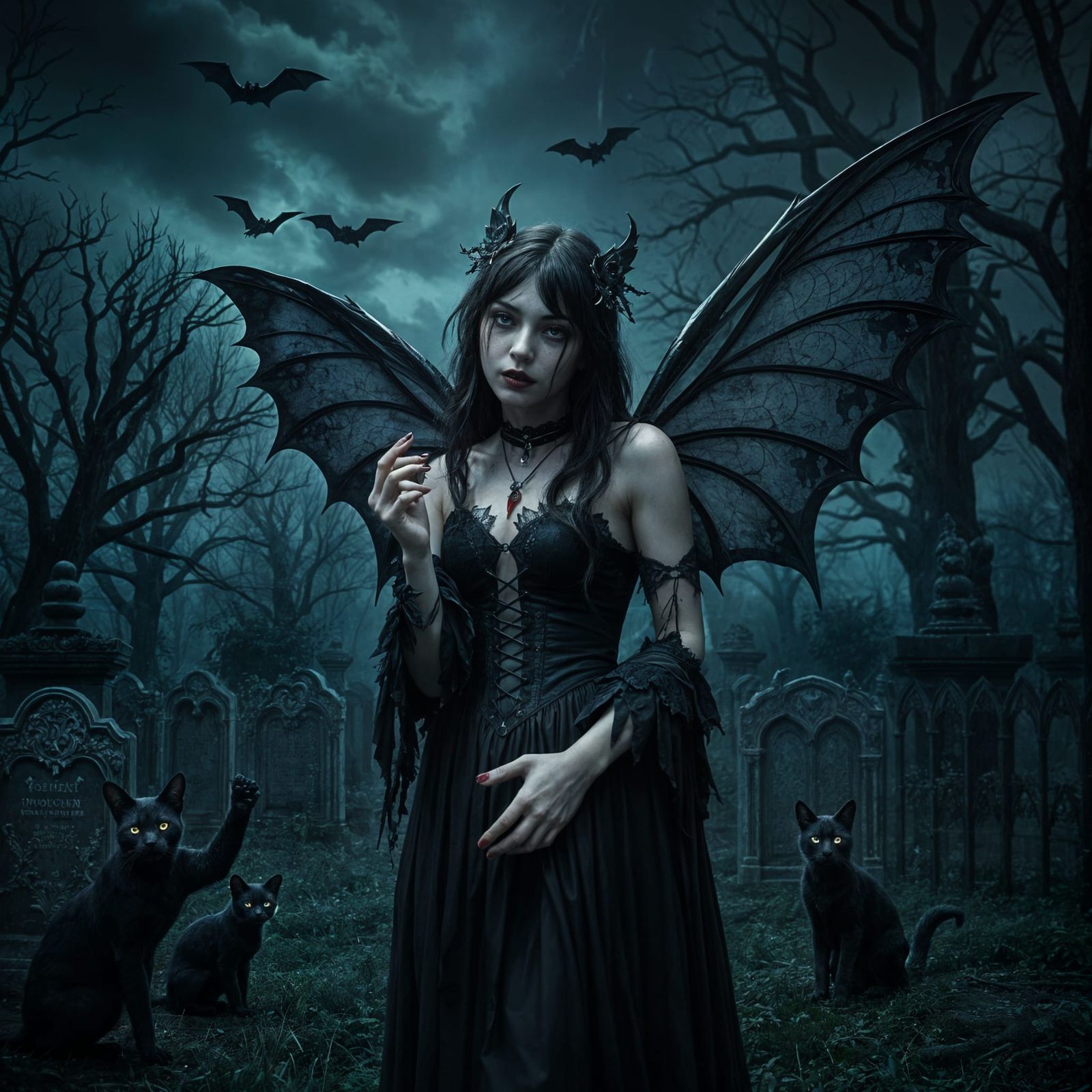 Gothic Vampire Fairy in Cemetery Concept Art