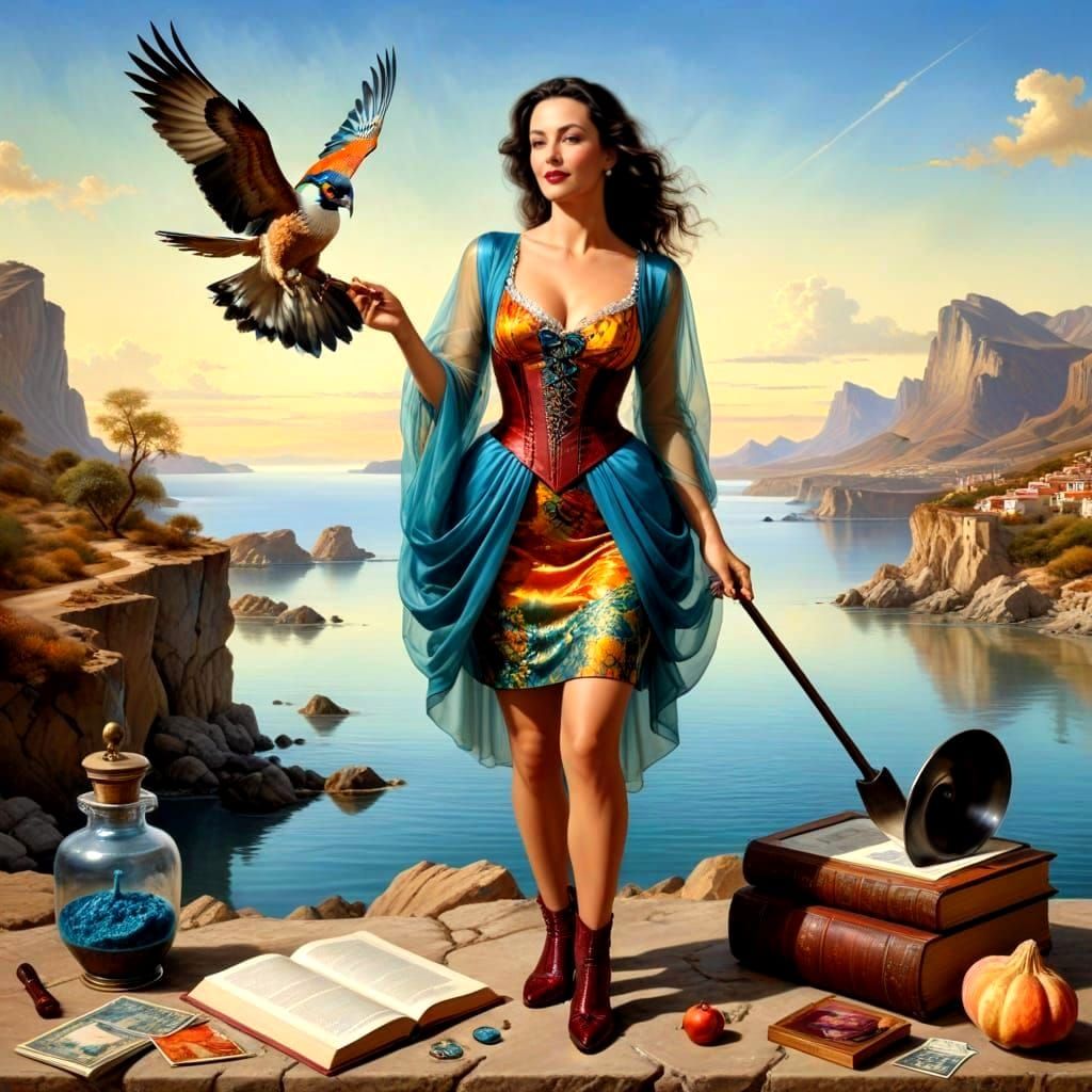 Surreal Portrait of a Happy Mature Lady in a Fantastical Lan...