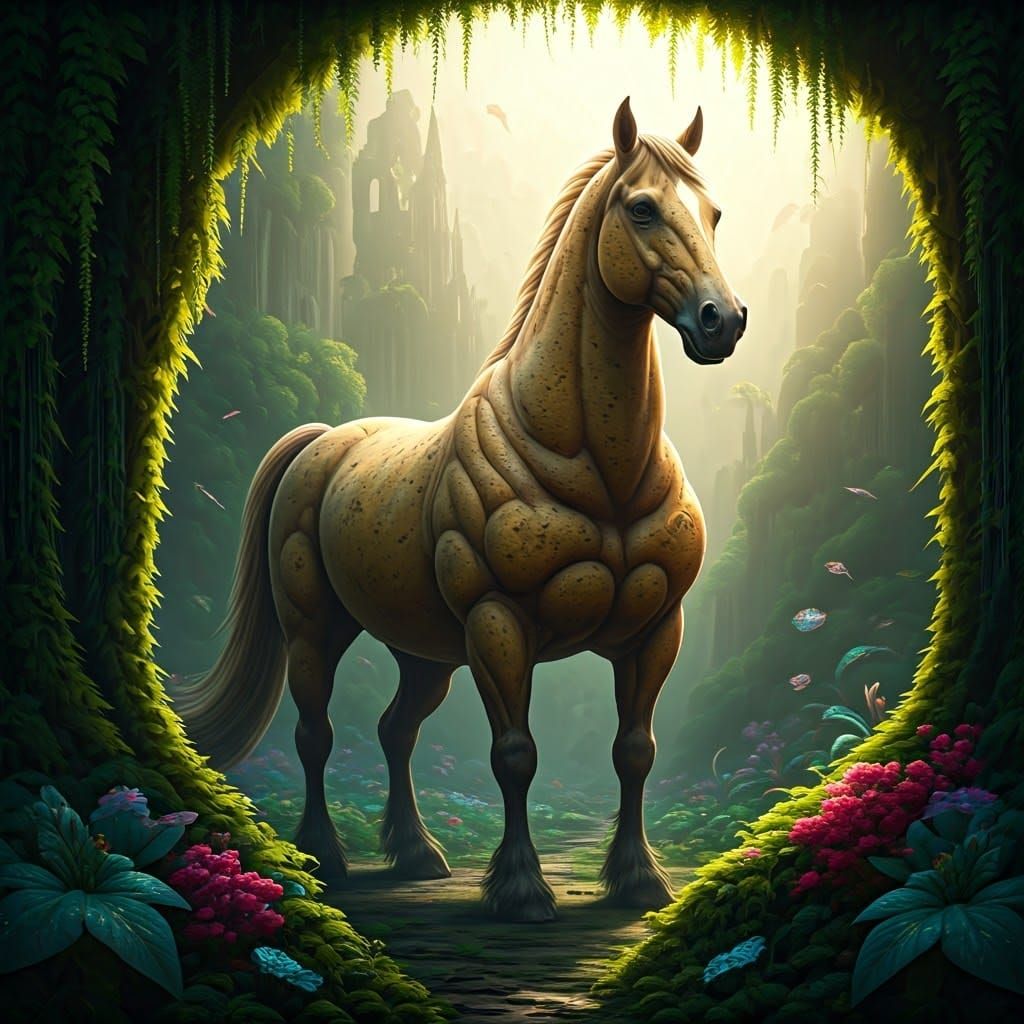 Ethereal Potato Horse in a Mystical Realm