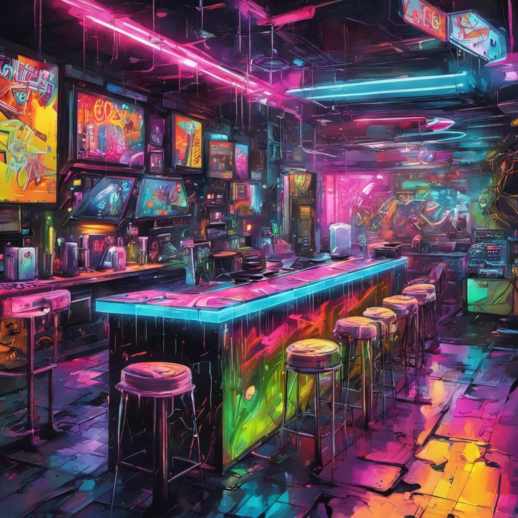 Futuristic neon cyber cafe  by @candyland