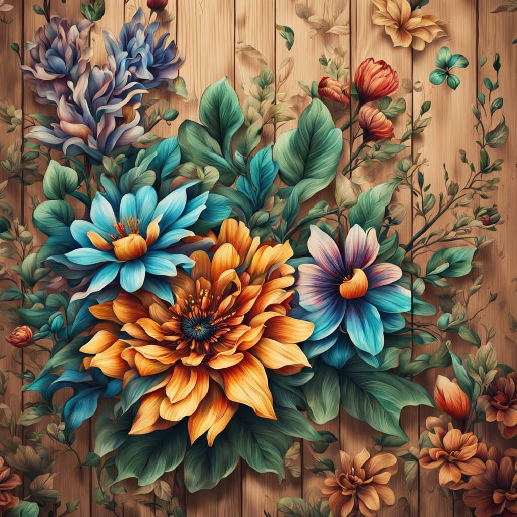 A set of eight traditional style tattoo designs with a nature theme. The images are printed on white paper and mounted on a wooden wall, cre...