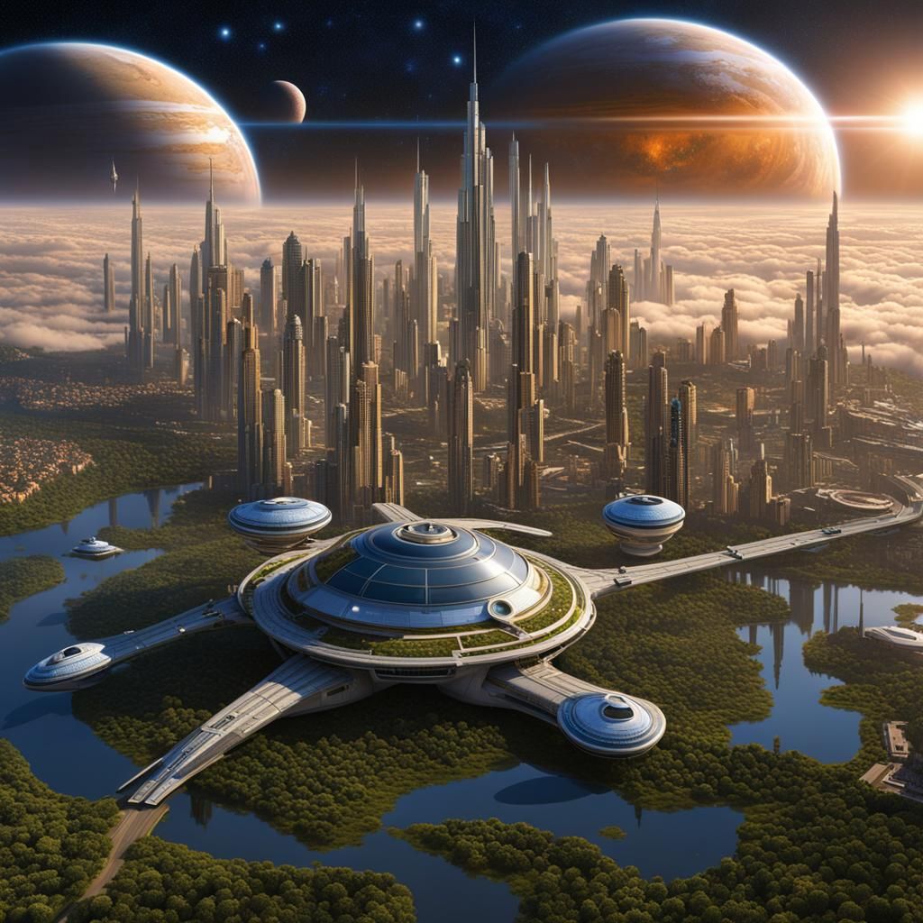 Green Sky City Skyline - Utopian Worlds.