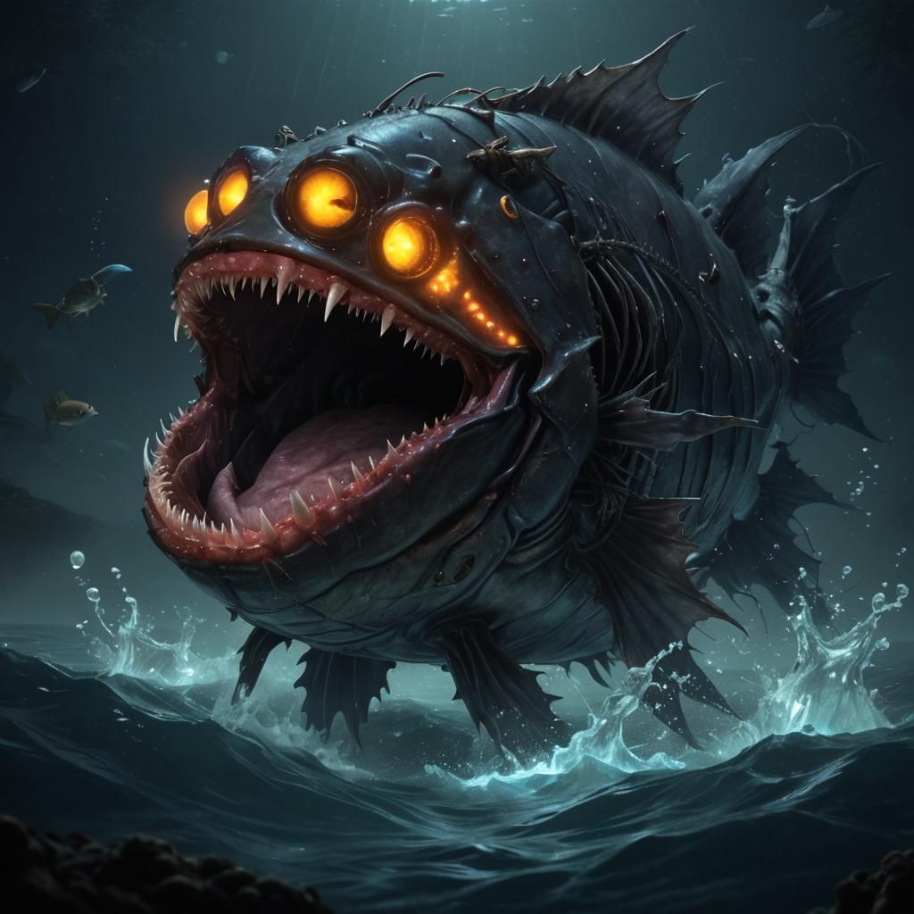 Deep-Sea Angler Fish in a Murky Abyss