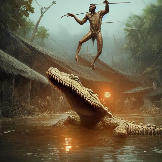 An alligator wrestler AI Generated Artwork NightCafe Creator