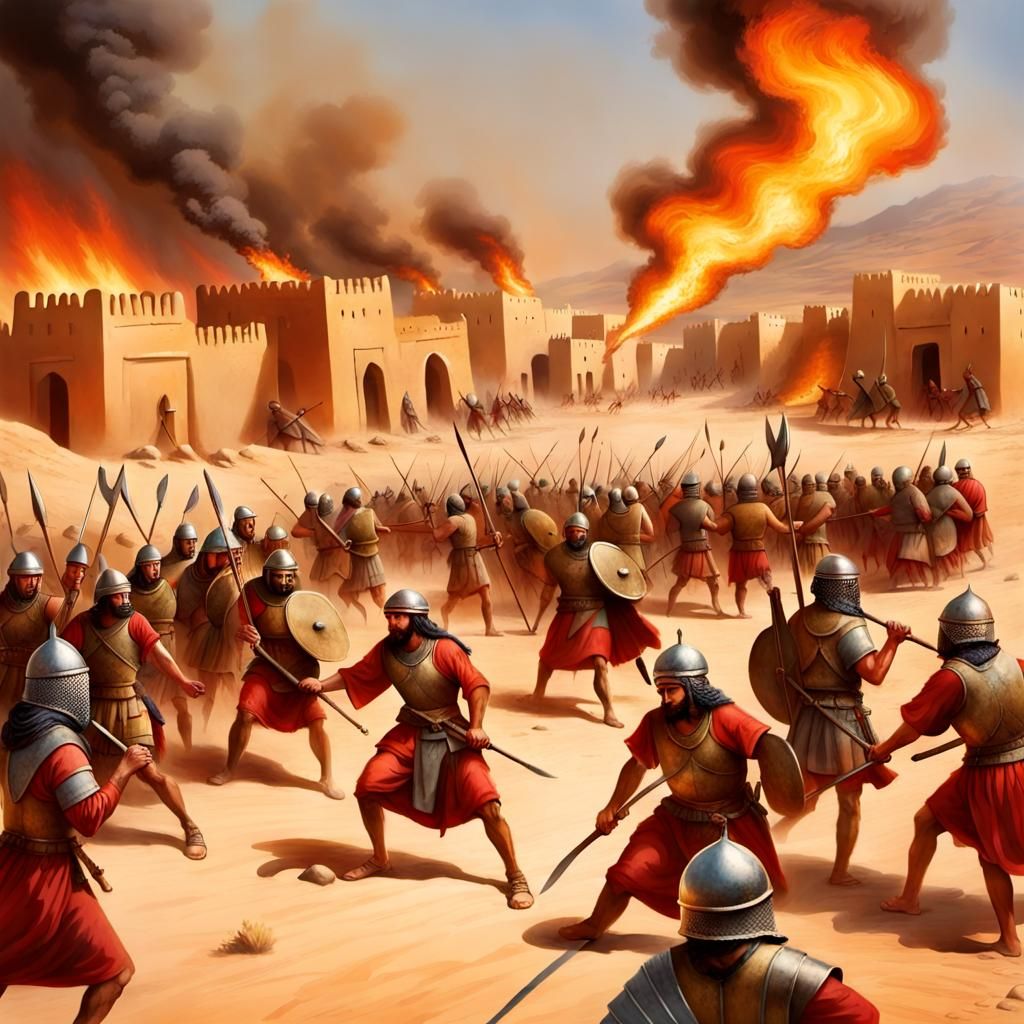 3000 years ago middle east bronze age army fighting with clu...