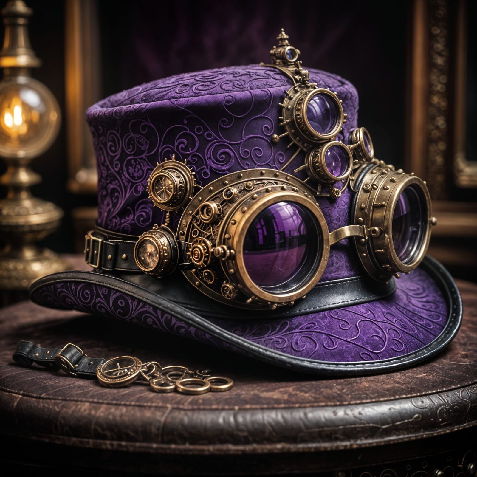 Victorian gothic steampunk hat and goggles in purple  by @Richard D Shute