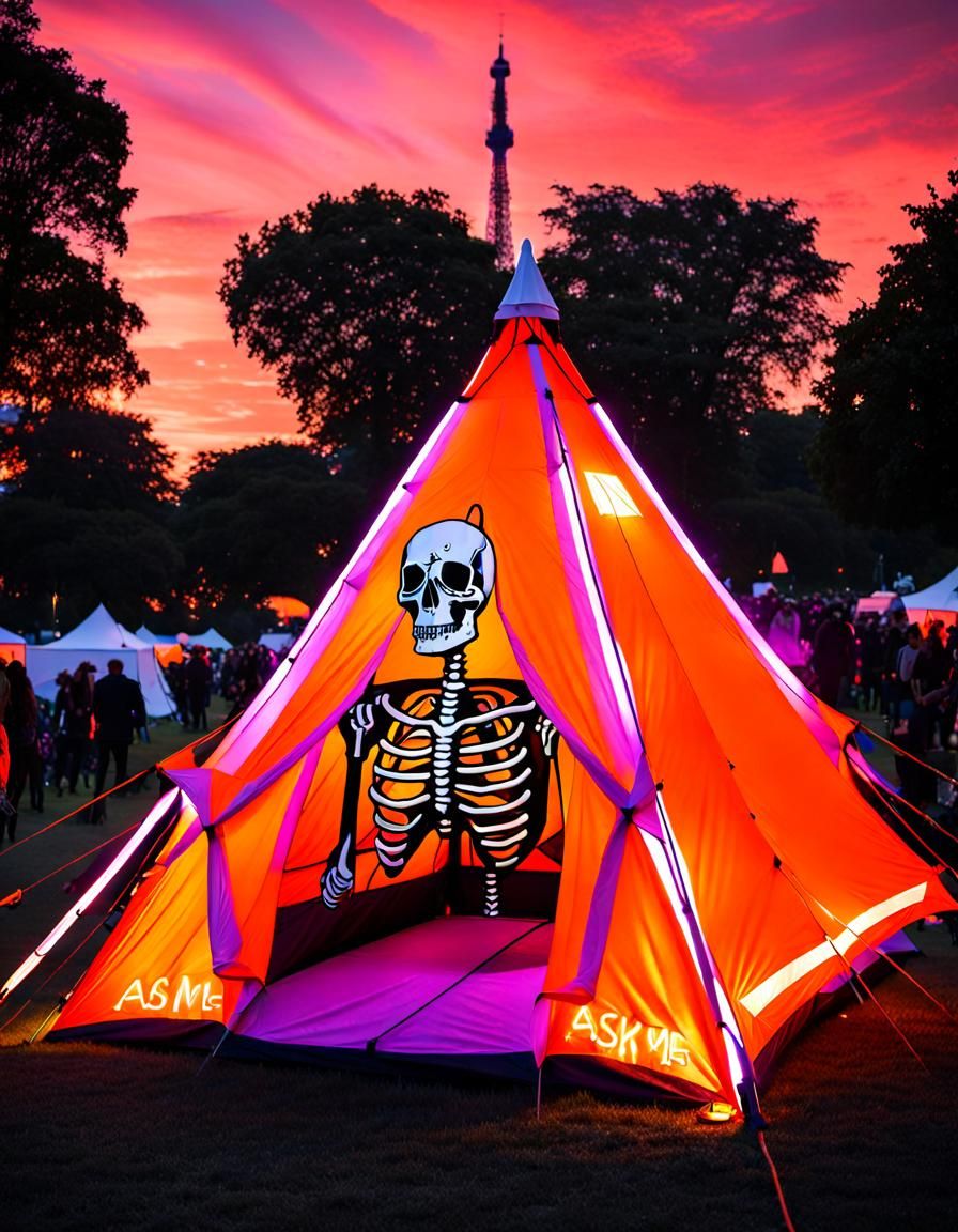 skeleton unicorn neon orange encampment "ask me" protest eif...