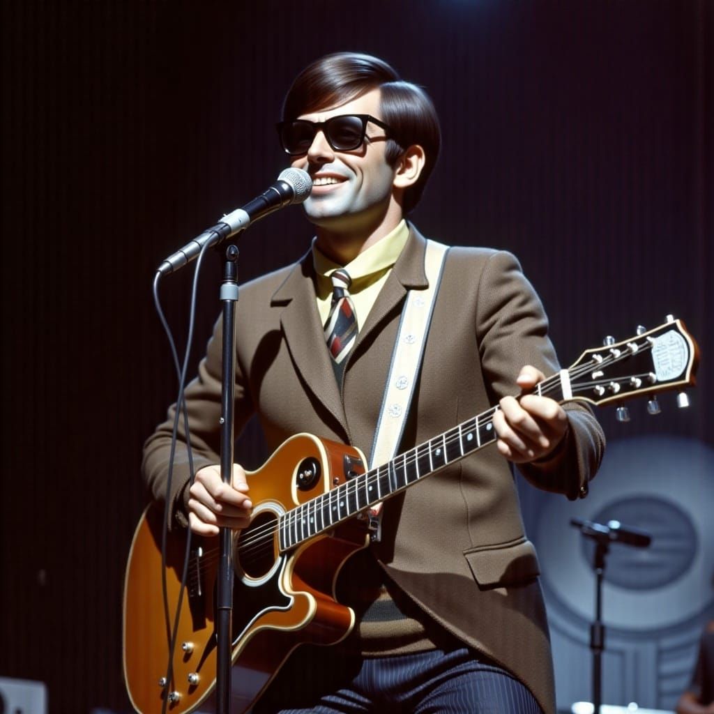 <lora:60s Mod Flux:1.0> 1960’s singer on stage, 60s mod style 