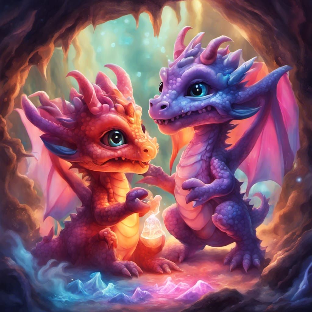 Dragon babies playing in crystal cave #1 - AI Generated Artwork ...