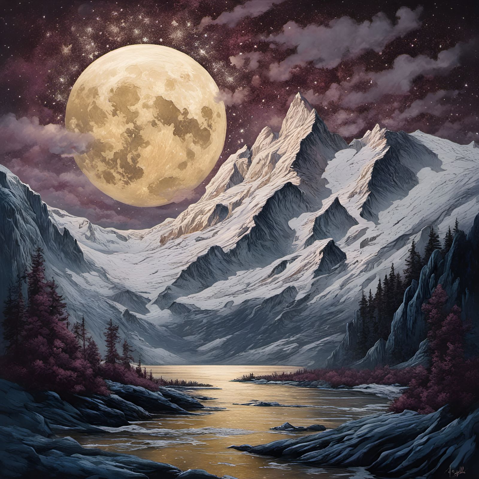Hunters Moon Snowy Mountains.  by @Masterplayer