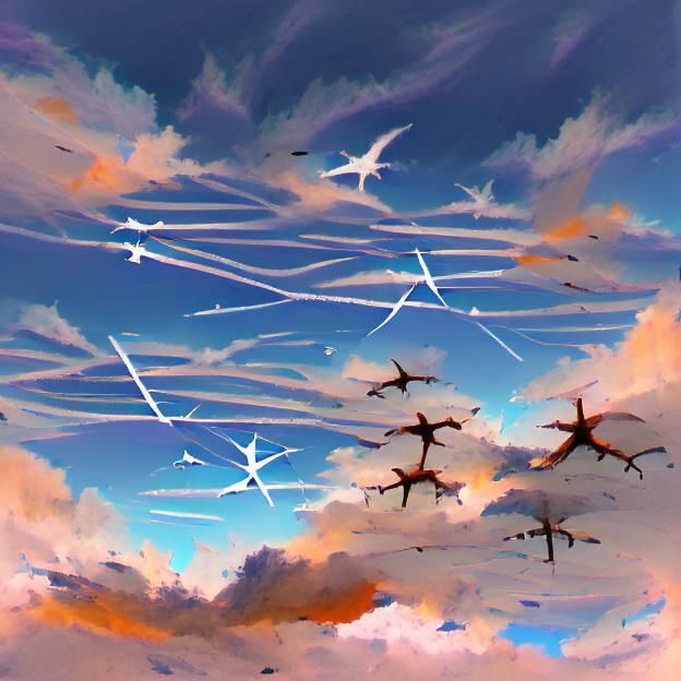 a flock of airplanes in the sky