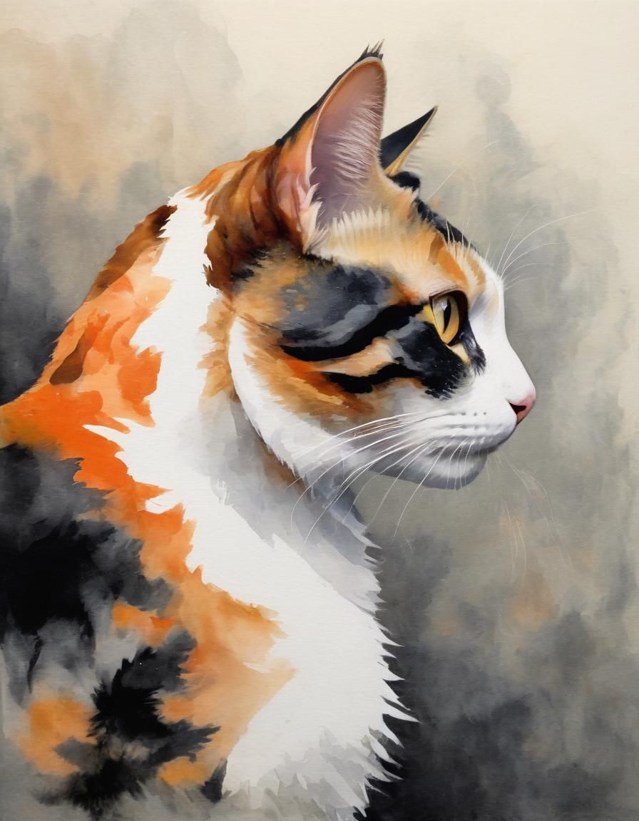 Watercolor painting of a cat.