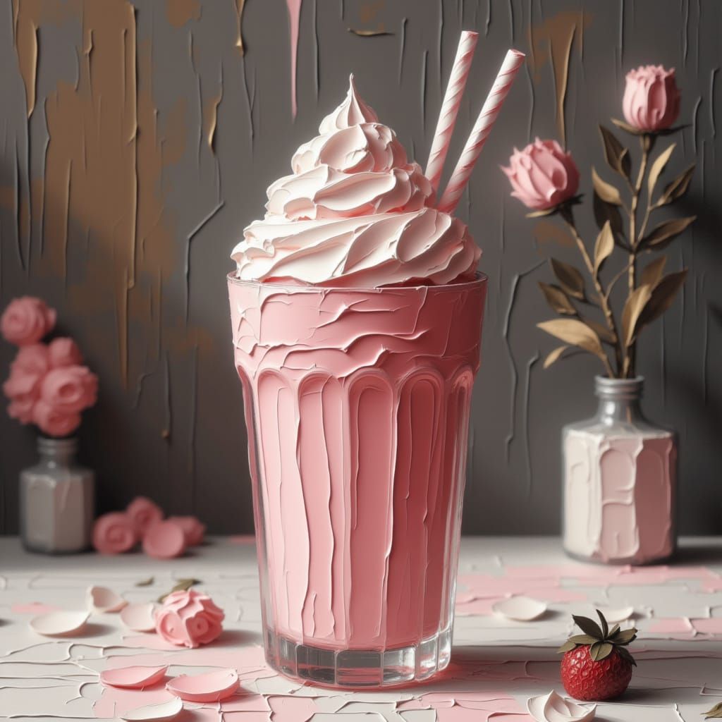 Pink Milkshake with Whipped Cream: Photorealistic Render