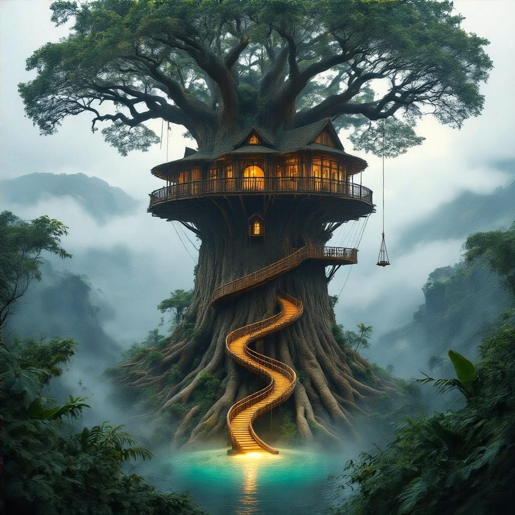 Epic treehouse in a colossal Entandrophragma excelsum tree in Tanzania  by @Virginia Ssentamu