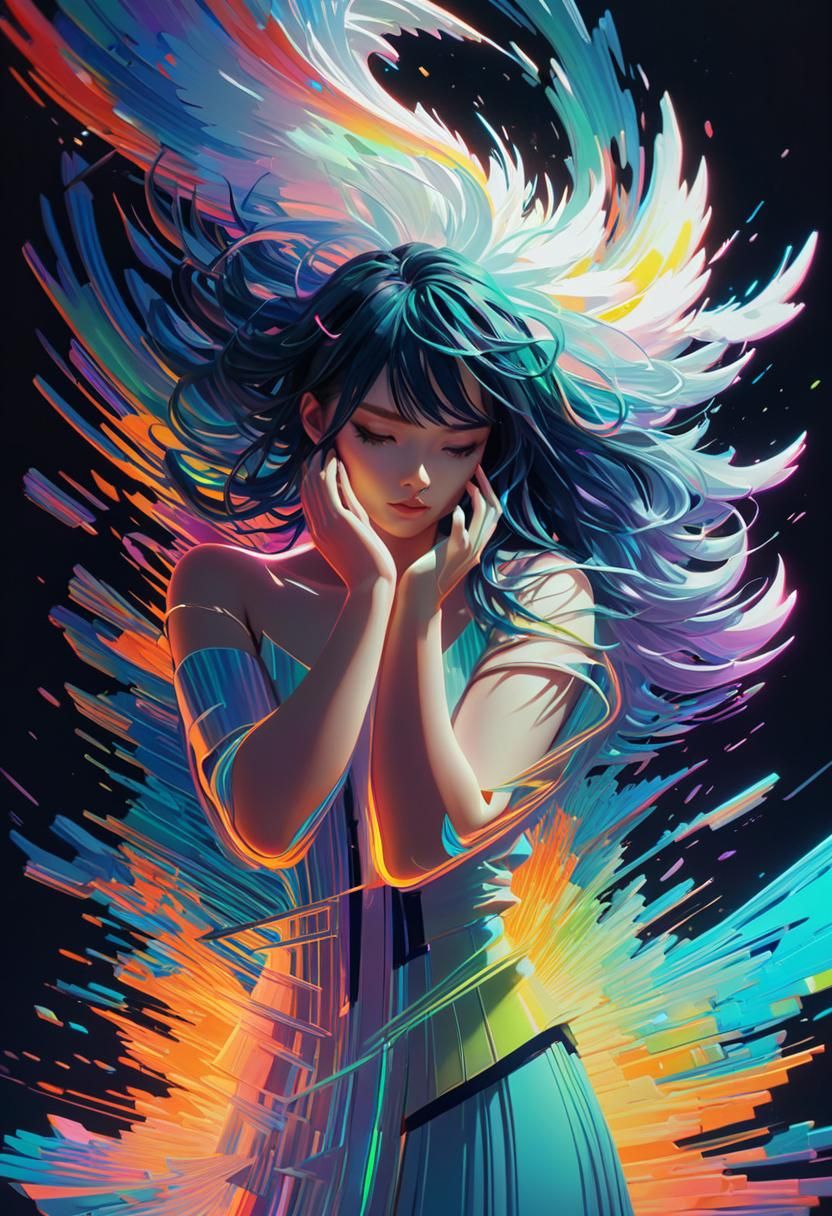 Anime Supernatural Being with Glitch Aesthetic