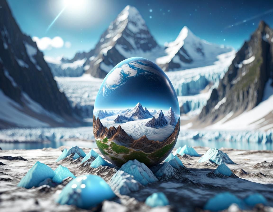 Faberge Earth Egg in Glacier Landscape