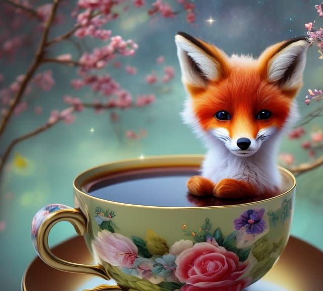 Baby Fox in a Tea Cup  by @DangerMouse