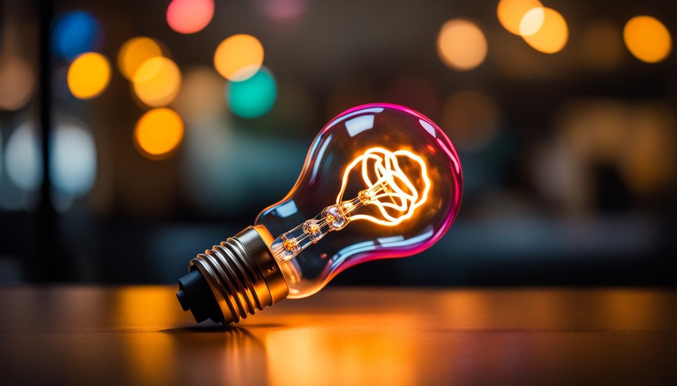 a colorful glowing idea bulb lamp, visualization of brainsto...