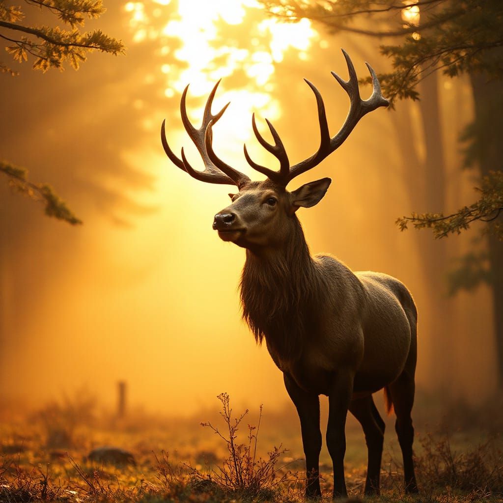 Dramatic golden hour forest scene.
Massive red stag with 16-point antlers in his territory  by @Alderman78