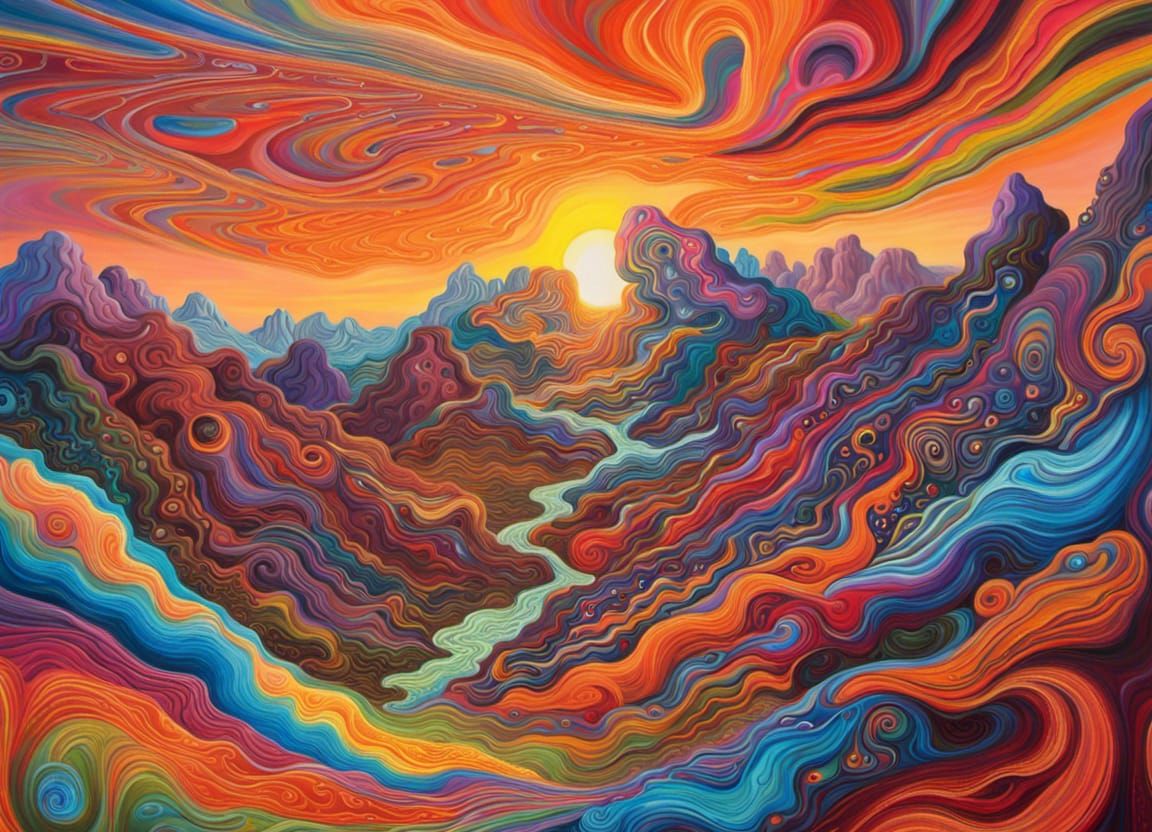 Psychedelic Mountain Sunset v2 - AI Generated Artwork - NightCafe Creator