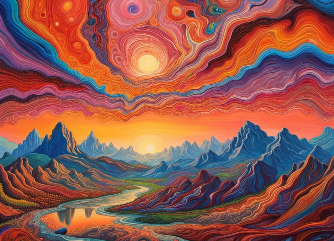 Psychedelic Mountain Sunset v4 - AI Generated Artwork - NightCafe Creator