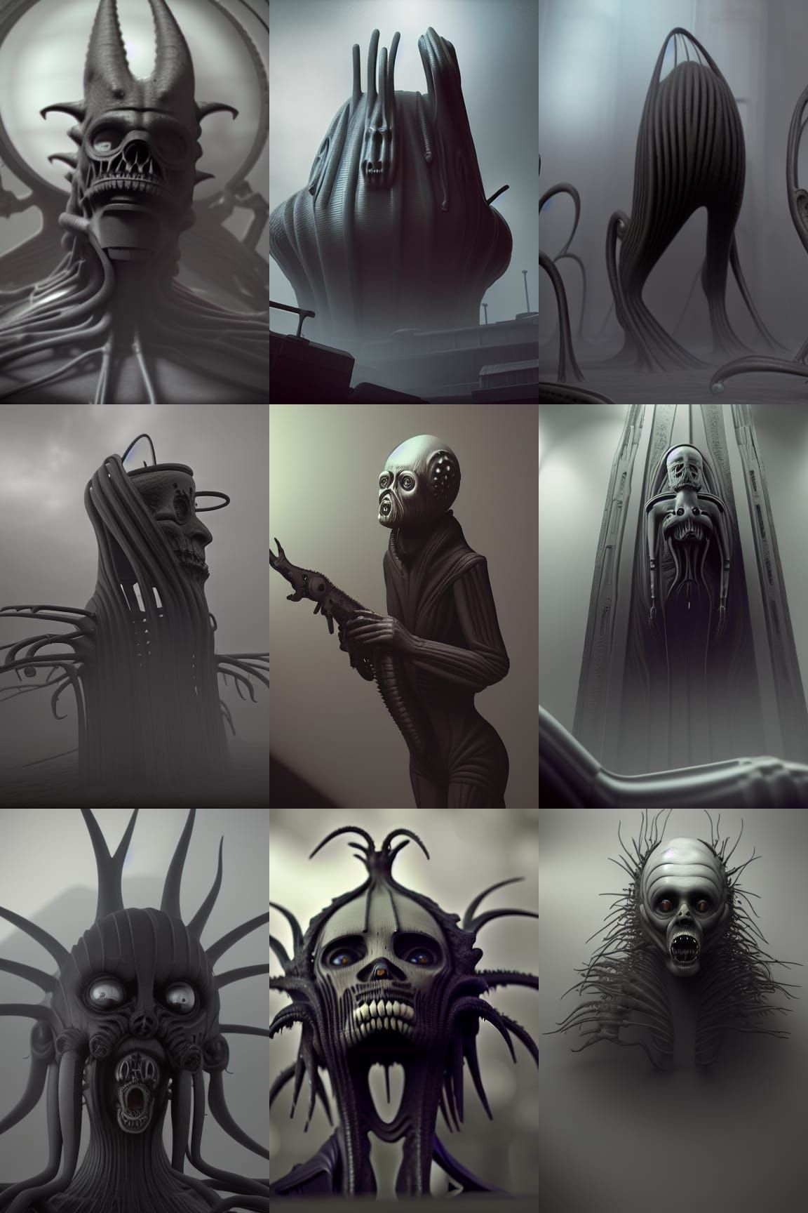 twisted statues and buildings of fear