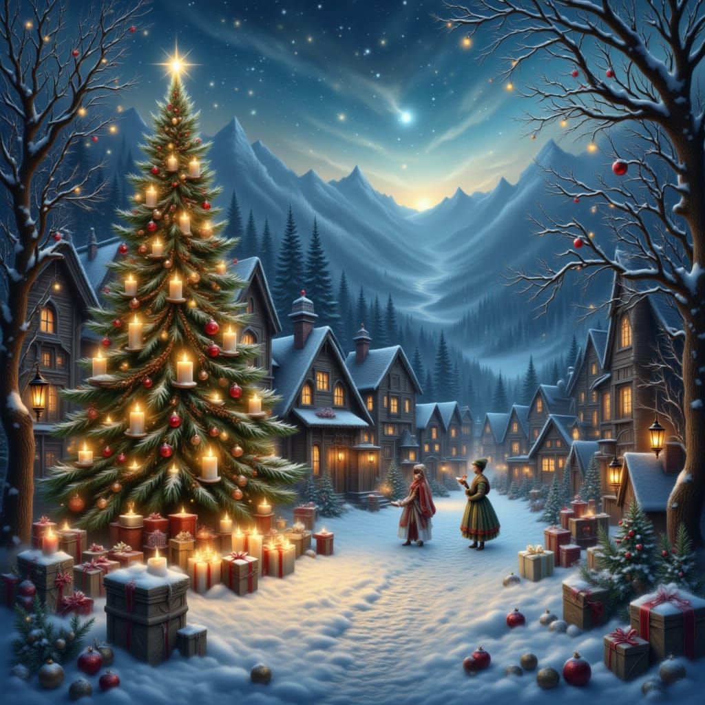 Enchanted Christmas Village with Fairies and Spirits